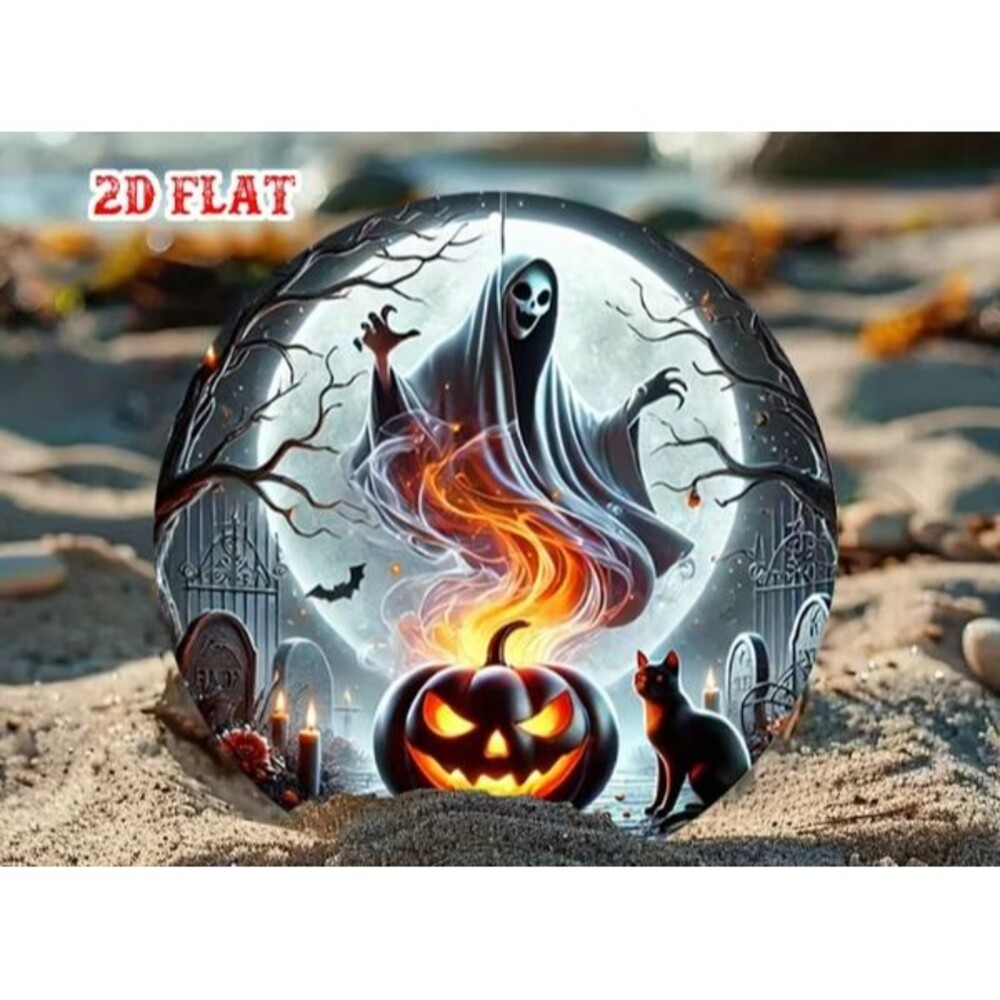 Ghost & Glowing Jack-O'-Lantern Metal Sign 8" Round – Spooky Halloween